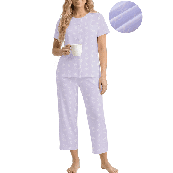 UVN Womens Pajama Sets Short Sleeve Button Down Tops and Capri Pants 2 Piece Outfit Soft Pjs Sleepwear Loungewear with Pockets