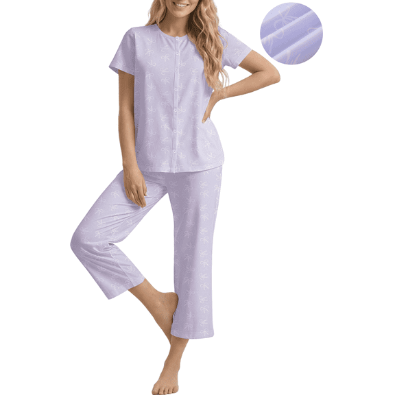 UVN Womens Pajama Sets Short Sleeve Button Down Tops and Capri Pants 2 Piece Outfit Soft Pjs Sleepwear Loungewear with Pockets
