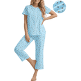 thumbnail image 1 of UVN Womens Pajama Sets Short Sleeve Button Down Tops and Capri Pants 2 Piece Outfit Soft Pjs Sleepwear Loungewear with Pockets, 1 of 9