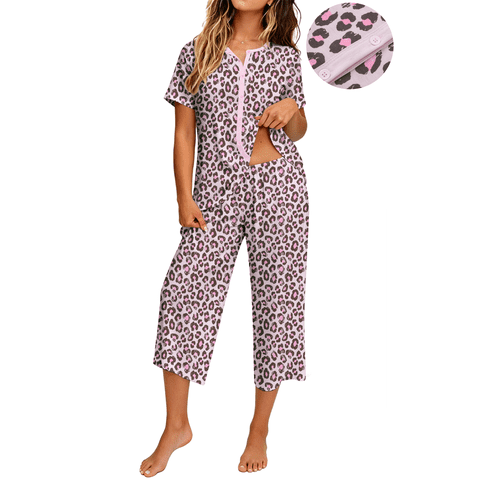 Womens Pajama Sets Short Sleeve Button Down Tops and Capri Pants 2 Piece Outfit Soft Pjs Sleepwear Loungewear with Pockets