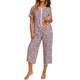 thumbnail image 1 of UVN Womens Pajama Sets Short Sleeve Button Down Tops and Capri Pants 2 Piece Outfit Soft Pjs Sleepwear Loungewear with Pockets, 1 of 9