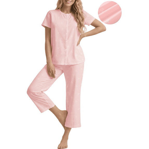 UVN Womens Pajama Sets Short Sleeve Button Down Tops and Capri Pants 2 Piece Outfit Soft Pjs Sleepwear Loungewear with Pockets
