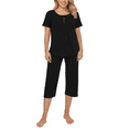 thumbnail image 1 of UVN Womens Pajama Sets Short Sleeve Crewneck Tops and Capri Pant Lounge Set Ladies Pjs Sleepwear Loungewear 2 Piece Outfit, 1 of 9