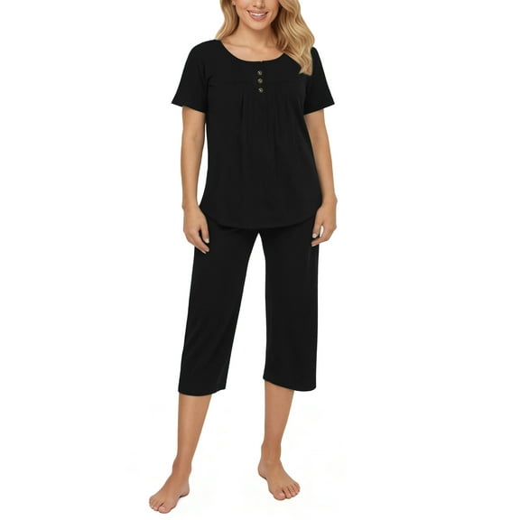 UVN Womens Pajama Sets Short Sleeve Crewneck Tops and Capri Pant Lounge Set Ladies Pjs Sleepwear Loungewear 2 Piece Outfit