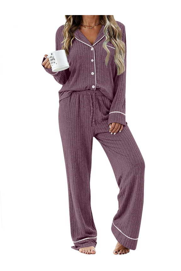 Womens Pajamas Sets Long Sleeve Shirts and Drawstring Pants Ladies Loungewear Casual 2 Piece Matching Sets