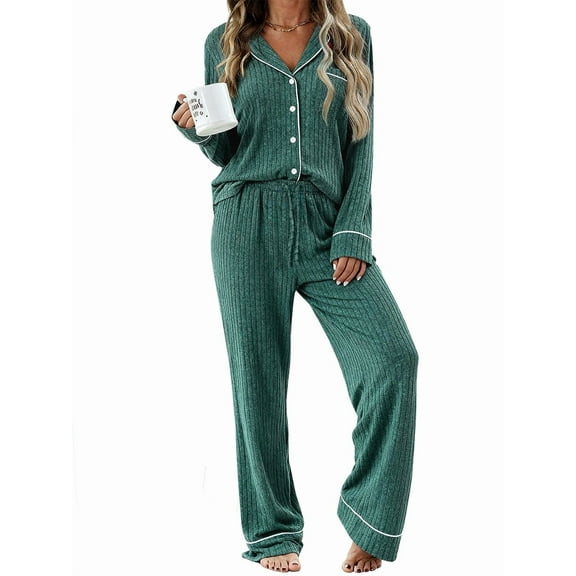 UVN Womens Pajamas Sets Long Sleeve Shirts and Drawstring Pants Ladies Loungewear Casual 2 Piece Matching Sets