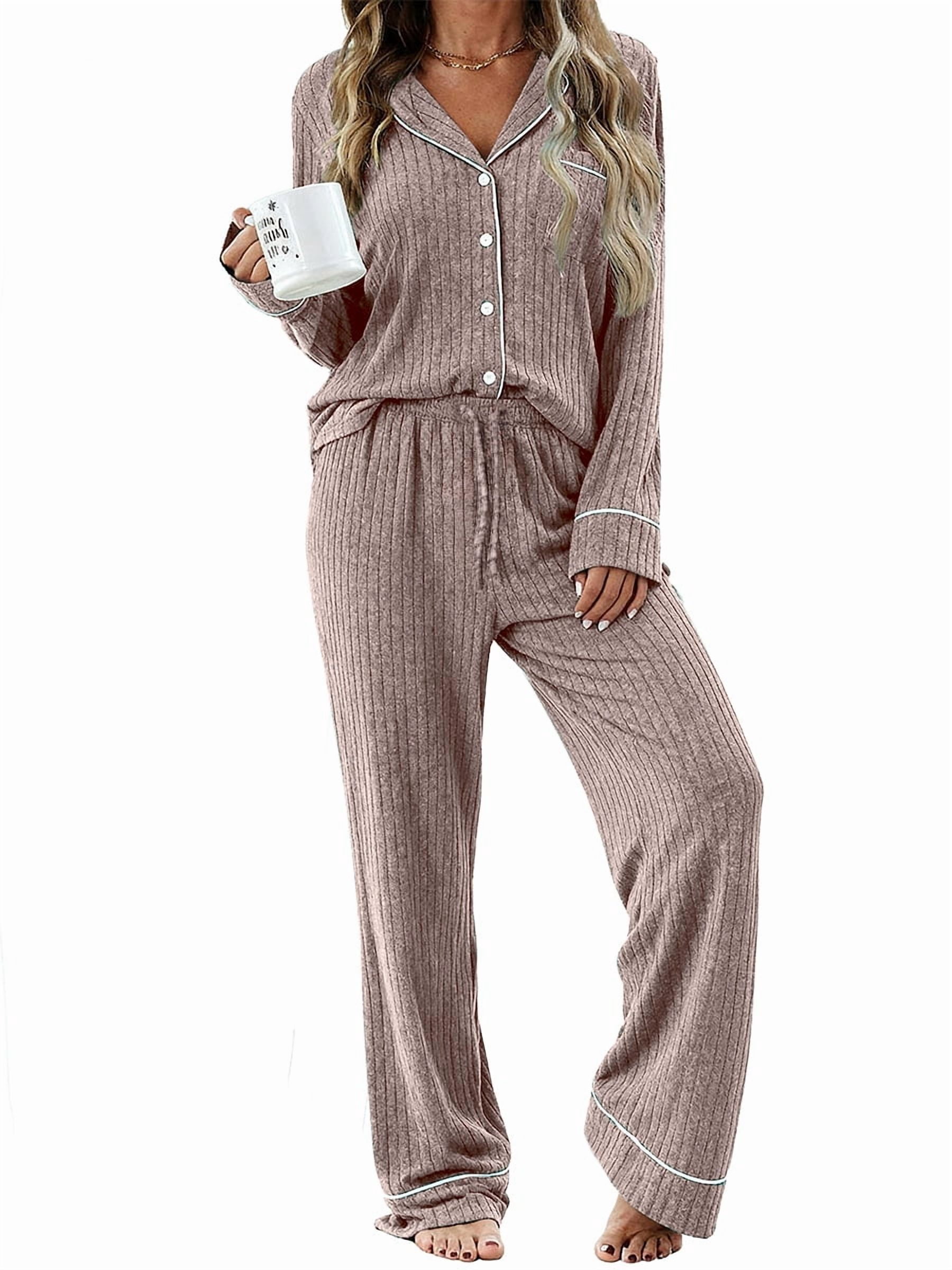 Womens Pajamas Sets Long Sleeve Shirts and Drawstring Pants Ladies Loungewear Casual 2 Piece Matching Sets