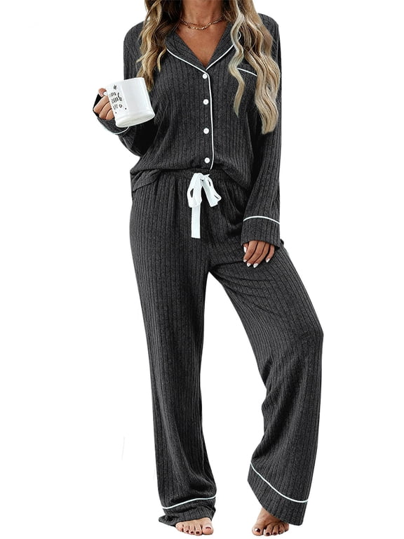 Womens Pajamas Sets Long Sleeve Shirts and Drawstring Pants Ladies Loungewear Casual 2 Piece Matching Sets