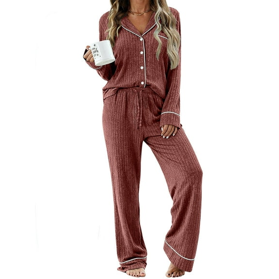 UVN Womens Pajamas Sets Long Sleeve Shirts and Drawstring Pants Ladies Loungewear Casual 2 Piece Matching Sets