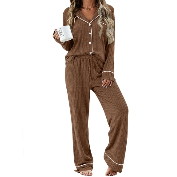 UVN Womens Pajamas Sets Long Sleeve Shirts and Drawstring Pants Ladies Loungewear Casual 2 Piece Matching Sets