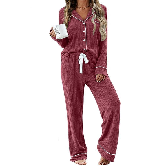 UVN Womens Pajamas Sets Long Sleeve Shirts and Drawstring Pants Ladies Loungewear Casual 2 Piece Matching Sets