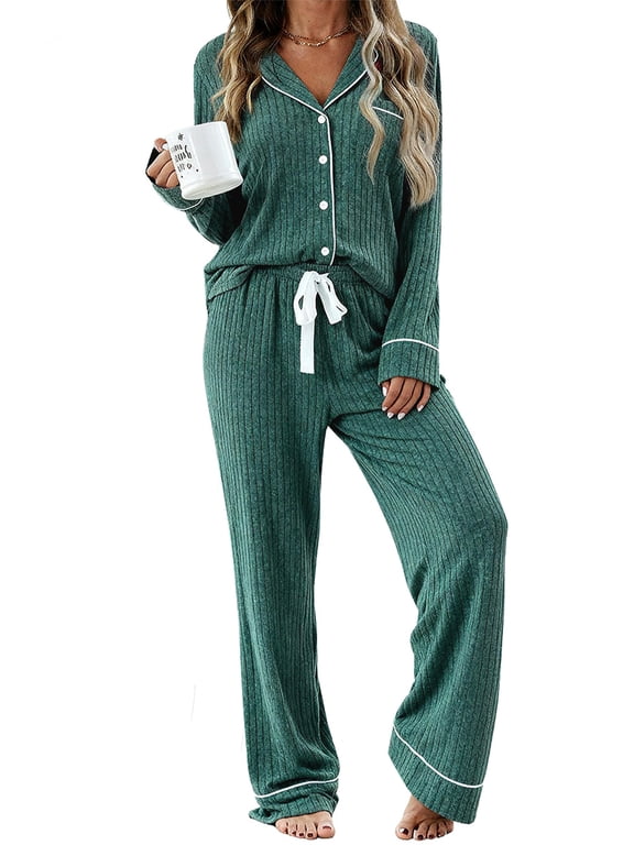 Womens Pajamas Sets Long Sleeve Shirts and Drawstring Pants Ladies Loungewear Casual 2 Piece Matching Sets