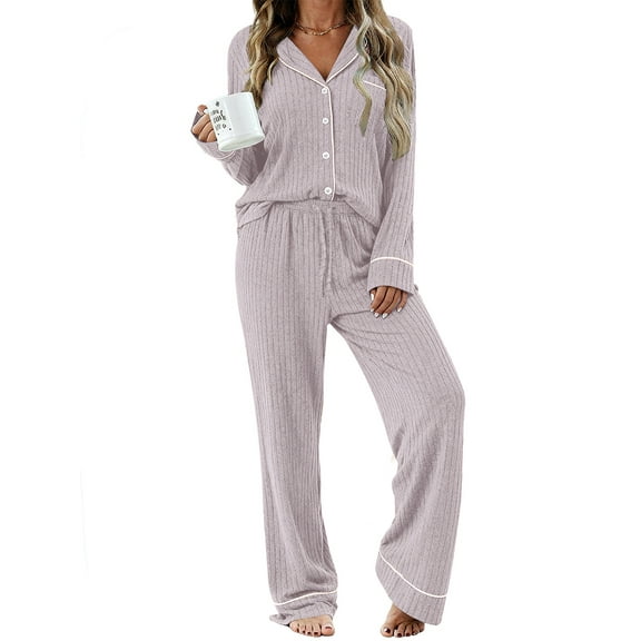 UVN Womens Pajamas Sets Long Sleeve Shirts and Drawstring Pants Ladies Loungewear Casual 2 Piece Matching Sets