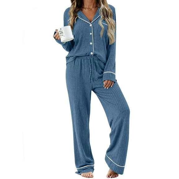 UVN Womens Pajamas Sets Long Sleeve Shirts and Drawstring Pants Ladies Loungewear Casual 2 Piece Matching Sets