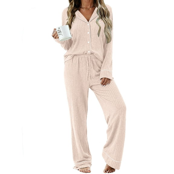 UVN Womens Pajamas Sets Long Sleeve Shirts and Drawstring Pants Ladies Loungewear Casual 2 Piece Matching Sets