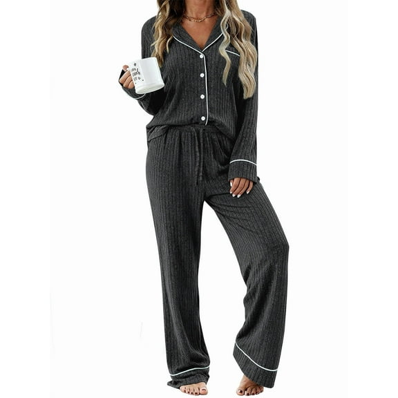 UVN Womens Pajamas Sets Long Sleeve Shirts and Drawstring Pants Ladies Loungewear Casual 2 Piece Matching Sets