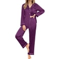 thumbnail image 1 of UVN Womens Pajamas Sets Long Sleeve Shirts and Long Pants Two Piece Lounge Sets Fall Satin Silk Pjs Sleepwear Outfits, 1 of 9