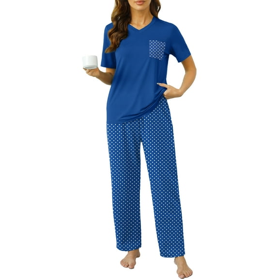 UVN Womens Pajamas Sets Short Sleeve Tops and Long Pants 2 Piece Outfit Casual Loose Sleepwear Nightwear Soft Pjs Lounge Sets