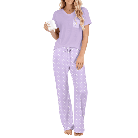 UVN Womens Pajamas Sets Short Sleeve Tops and Long Pants 2 Piece Outfit Casual Loose Sleepwear Nightwear Soft Pjs Lounge Sets