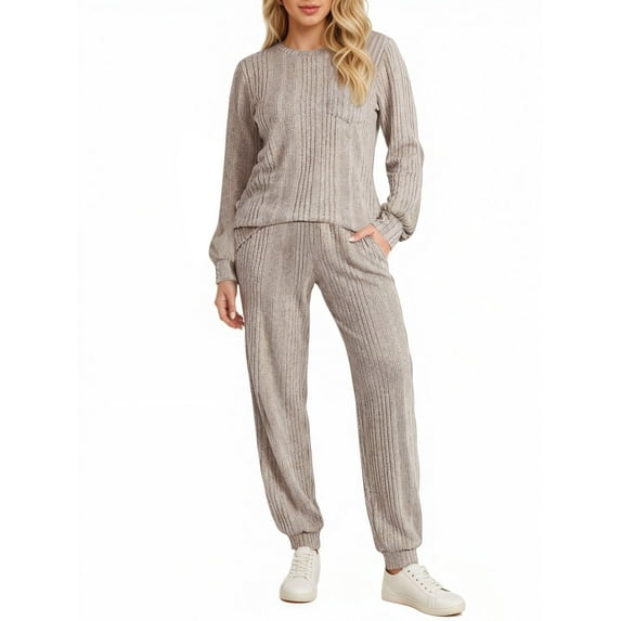UVN Two Piece Sets for Women Casual Outfits Sets Textured Long Sleeve Shirts and Long Pants Lounge Set Fall Pajama Sets with Pockets