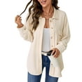 thumbnail image 1 of UVN Womens Shacket Jacket Waffle Shirts Long Sleeve Button Down Boyfriend Shirt Coats Side Elastic Thread Tops, 1 of 9
