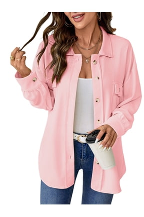 Womens Shacket Jacket Waffle Shirts Long Sleeve Button Down Boyfriend Shirt Coats Side Elastic Thread Tops