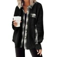 thumbnail image 1 of UVN Womens Shacket Jacket Waffle Shirts Long Sleeve Button Down Boyfriend Shirt Coats Side Elastic Thread Tops, 1 of 7