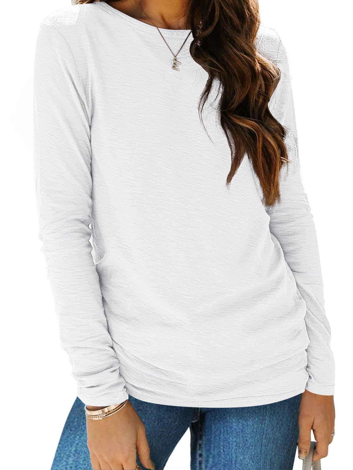 UVN Womens Shirts Crewneck Long Sleeve Tshirts Fall Casual Ladies Tops ...