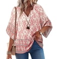 thumbnail image 1 of UVN Womens Summer Blouses Bohemian 3/4 Bell Sleeve Shirts for Women V Neck Flowy Casual Pleated Tops, 1 of 8