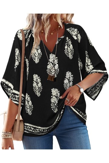 Top Femme Imprimé Floral Cold Shoulder - Manches Longues, Col V - Taille XL - Style & Co - Neuf