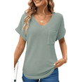 thumbnail image 1 of UVN Womens Summer Tops Short Sleeve V Neck Blouses Ladies Casual Waffle Knit Trendy Tunic Shirts, 1 of 8