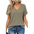 thumbnail image 1 of UVN Womens Summer Tops Short Sleeve V Neck Blouses Ladies Casual Waffle Knit Trendy Tunic Shirts, 1 of 8
