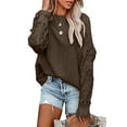 thumbnail image 1 of UVN Womens Sweaters Fall Lace Crochet Long Sleeve Tops Crew Neck Loose Fit Knitwear Casual Pullover, 1 of 7
