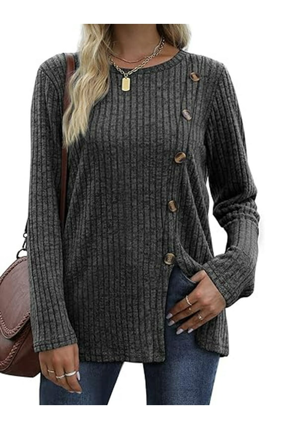 Womens Sweatshirts Crewneck Long Sleeve Shirts Casual Ladies Tops with Buttons