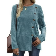 UVN Womens Sweatshirts Crewneck Long Sleeve Shirts Casual Ladies Tops with Buttons