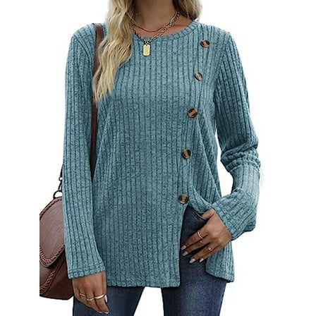 UVN Womens Sweatshirts Crewneck Long Sleeve Shirts Casual Ladies Tops with Buttons