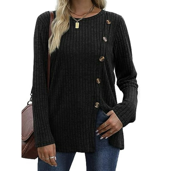 UVN Womens Sweatshirts Crewneck Long Sleeve Shirts Casual Ladies Tops with Buttons