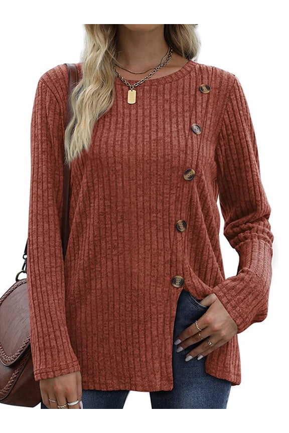 Womens Sweatshirts Crewneck Long Sleeve Shirts Casual Ladies Tops with Buttons