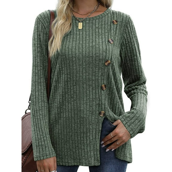 UVN Womens Sweatshirts Crewneck Long Sleeve Shirts Casual Ladies Tops with Buttons