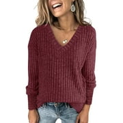 SHINE UP Womens Tops V Neck Long Sleeve Shirts Lightweight Pullover Casual Tunic Tops