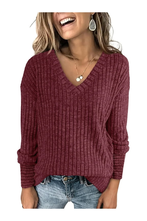 Womens Tops V Neck Long Sleeve Shirts Lightweight Pullover Casual Tunic Tops