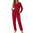 thumbnail image 1 of UVN Womens Velvet Pajamas Sets Winter 2 Piece Outfits Ladies Fleece Long Sleeve Sleepwear with Pockets, 1 of 7