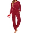 thumbnail image 1 of UVN Womens Velvet Pajamas Sets Winter 2 Piece Outfits Ladies Fleece Long Sleeve Sleepwear with Pockets, 1 of 8