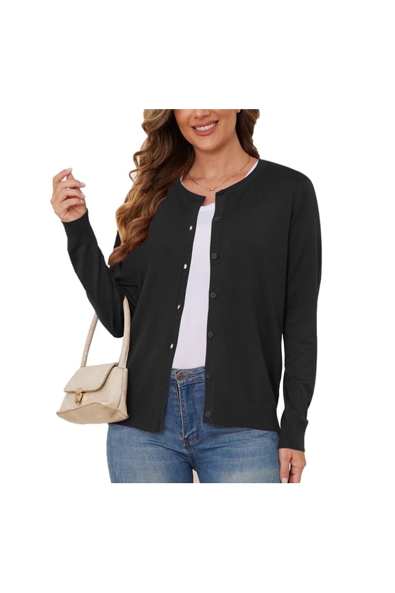Women's Lightweight Button-Down Cardigan Sweater,Black,XL,S-3XL(Oversized Fit - Runs Large, Choose One Size Smaller)