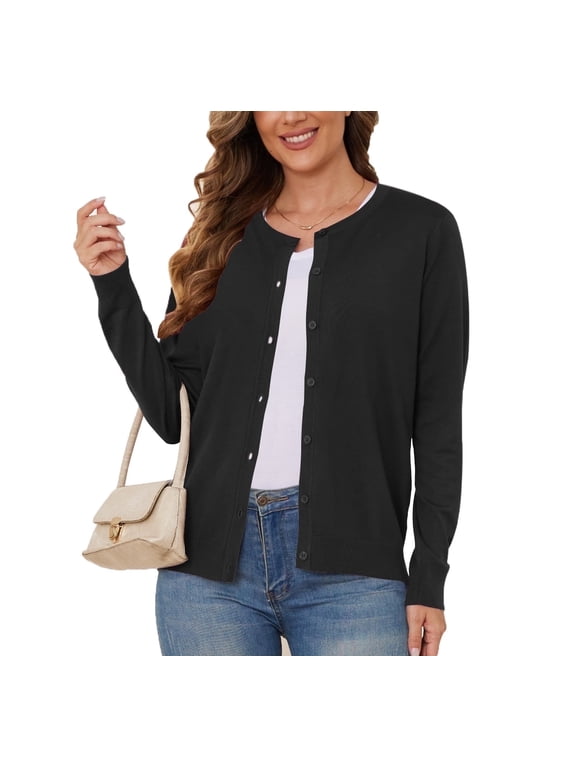 Women's Lightweight Button-Down Cardigan Sweater,Black,XL,S-3XL(Oversized Fit - Runs Large, Choose One Size Smaller)