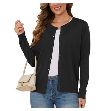 UVPLove Women's Lightweight Button-Down Cardigan Sweater,Black,S-3XL