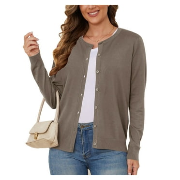 UVPLove Women's Lightweight Button-Down Cardigan Sweater,Brown Camel,XL