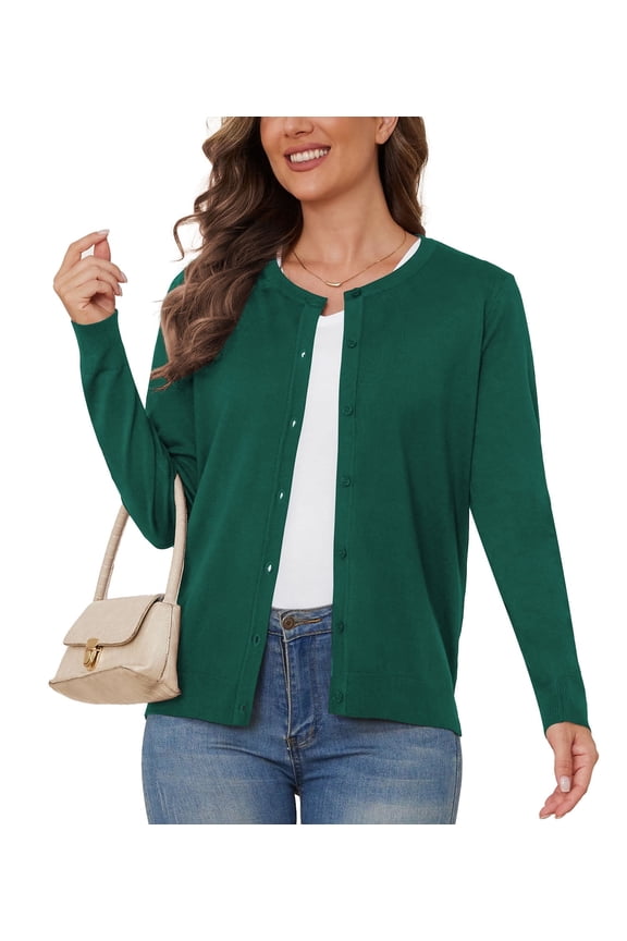 Women's Lightweight Button-Down Cardigan Sweater,Dark Green,3XL,(S-3XL)