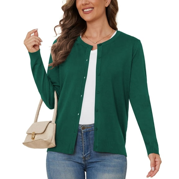 UVPLove Women's Lightweight Button-Down Cardigan Sweater,Dark Green,L,(S-3XL)