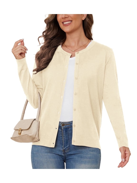Women's Lightweight Button-Down Cardigan Sweater,Light Khaki,3XL,(S-3XL)(Oversized Fit - Runs Large, Choose One Size Smaller)